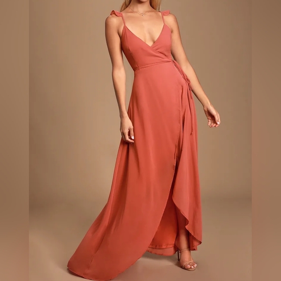 Lulus Dresses & Skirts - Lulu's Elegant Rust Wrap Dress